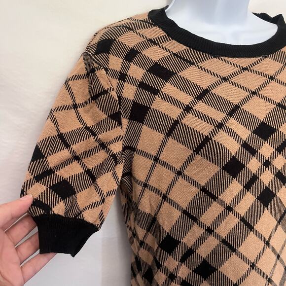 NY&C Knit Dress Sz M Argyle Preppy Dark Academia Plaid Cottagecore Puff Sleeve - Picture 4 of 13